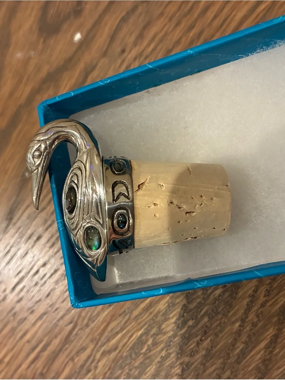 Silver Head Bottle Stopper in Blue Accents